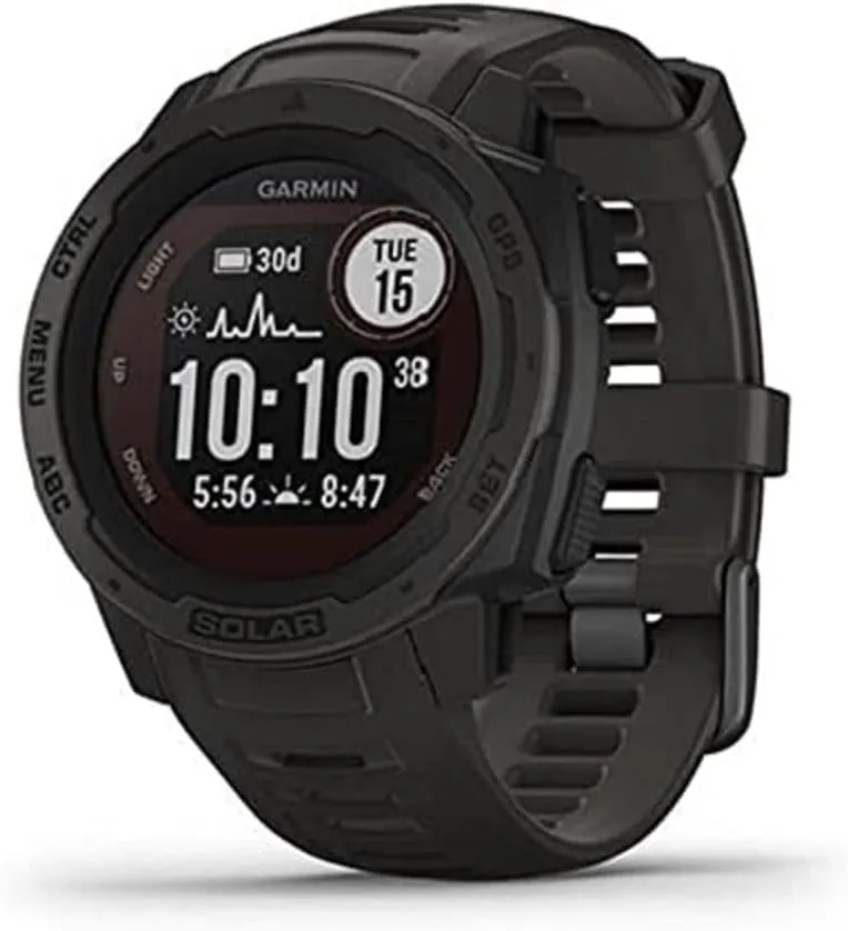Garmin 010-02293-10 Instinct Solar, Rugged Outdoor Smartwatch with Solar Charging Capabilities, Built-in Sports Apps and Health Monitoring, Graphite