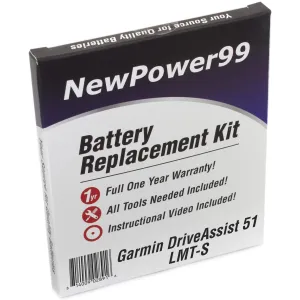 Garmin DriveAssist 51LMT-S Battery Replacement Kit with Special Installation Tools, Extended Life Battery and Full One Year Warranty