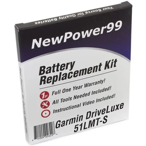 Garmin DriveLuxe 51 LMT-S Battery Replacement Kit with Tools, Video Instructions, Extended Life Battery and Full One Year Warranty