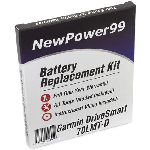 Garmin DriveSmart 70LMT-D Battery Replacement Kit with Tools, Video Instructions, Extended Life Battery and Full One Year Warranty