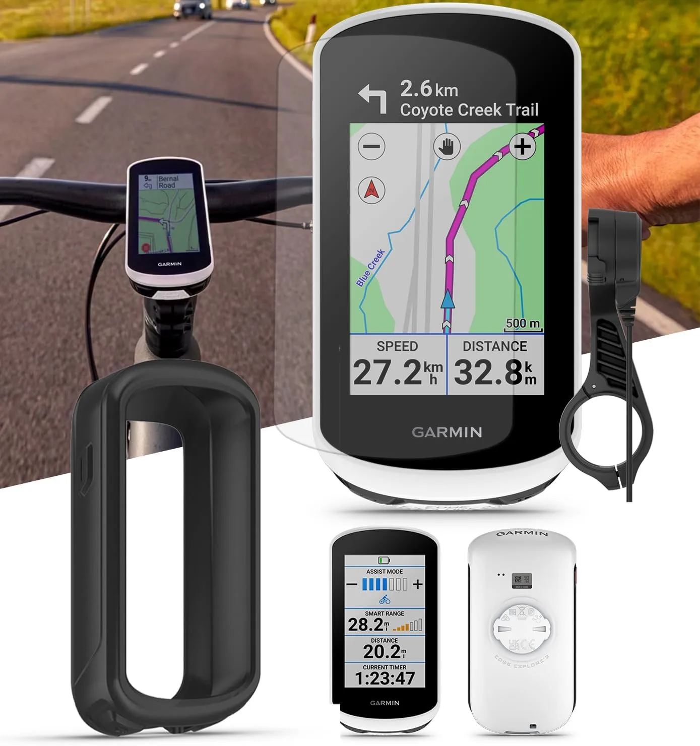 Garmin Edge Explore 2 (Power Mount) Bicycle Computer - Touchscreen & Easy to Use Cycling GPS, Maps, & Traffic Updates - Bundle with PlayBetter Silicone Case (Black) & Tempered Glass Screen Protectors