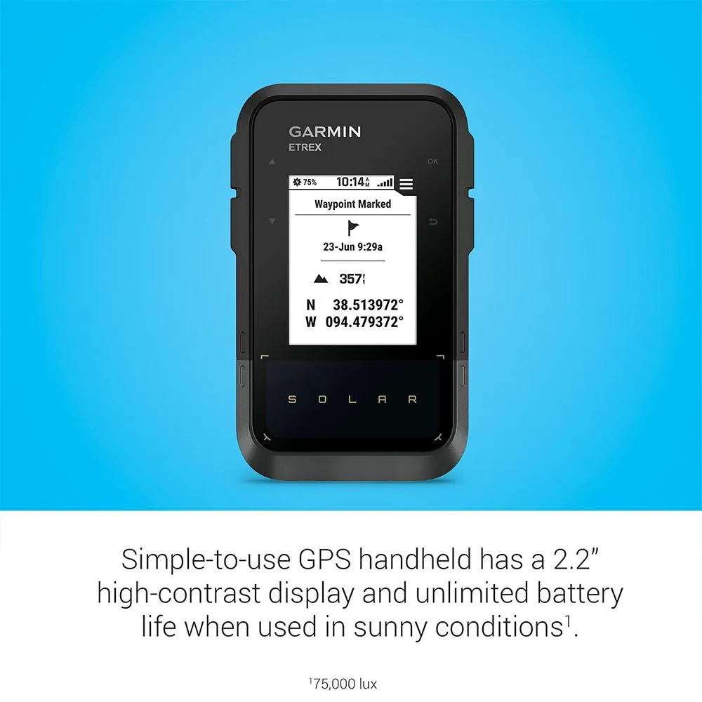 Garmin eTrex Solar Powered GPS Handheld Navigator   2 Year Warranty & Bracelet