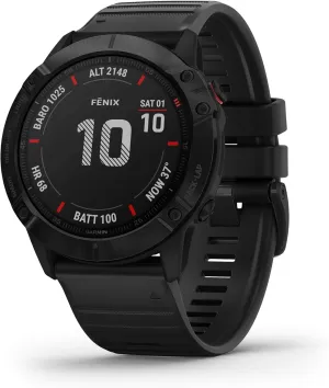 Garmin Fenix 6X Pro, Premium Multisport GPS Watch, features Mapping, Music, Grade-Adjusted Pace Guidance and Pulse Ox Sensors, Black (Renewed)