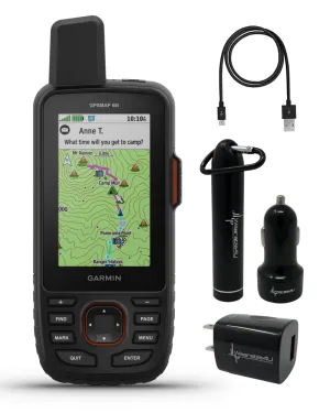 Garmin GPSMAP 66i, GPS Handheld and Satellite Communicator, TopoActive Mapping and inReach Technology with Wearable4U PowerPack Bundle