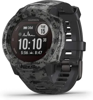 Garmin Instinct Solar, Solar-Powered Rugged Outdoor Smartwatch, Built-in Sports Apps and Health Monitoring, Graphite Camo (Renewed)