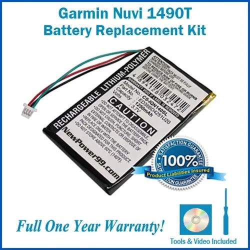 Garmin Nuvi 1490T Battery Replacement Kit with Tools, Video Instructions, Extended Life Battery and Full One Year Warranty
