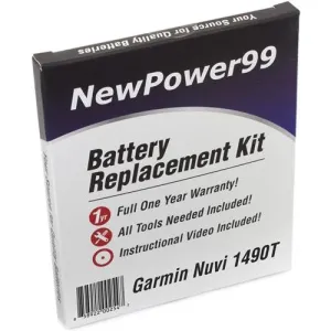 Garmin Nuvi 1490T Battery Replacement Kit with Tools, Video Instructions, Extended Life Battery and Full One Year Warranty