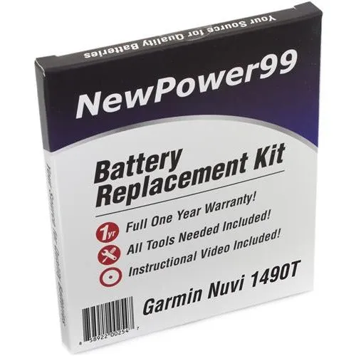 Garmin Nuvi 1490T Battery Replacement Kit with Tools, Video Instructions, Extended Life Battery and Full One Year Warranty