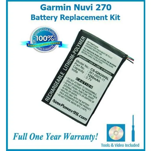 Garmin Nuvi 270 Battery Replacement Kit with Tools, Video Instructions, Extended Life Battery and Full One Year Warranty