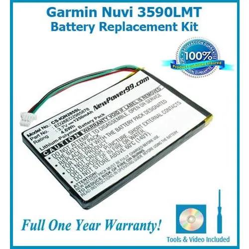Garmin Nuvi 3590LMT Battery Replacement Kit with Tools, Video Instructions, Extended Life Battery and Full One Year Warranty