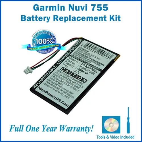 Garmin Nuvi 755 Battery Replacement Kit with Tools, Video Instructions, Extended Life Battery and Full One Year Warranty