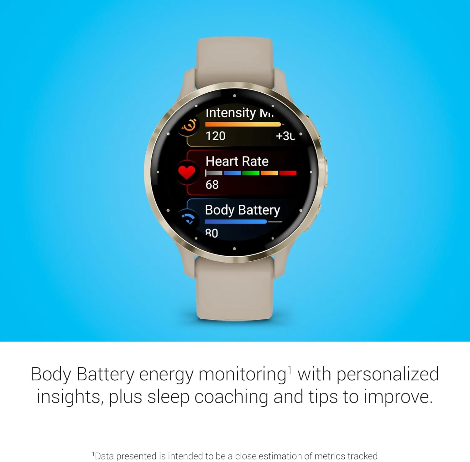 Garmin Venu 3S Running GPS Smartwatch with AMOLED Display, Advanced Health, Fitness Features, Up to 14 Day Battery Life with Signature Power Bundle | Soft Gold with French Gray Silicone Band