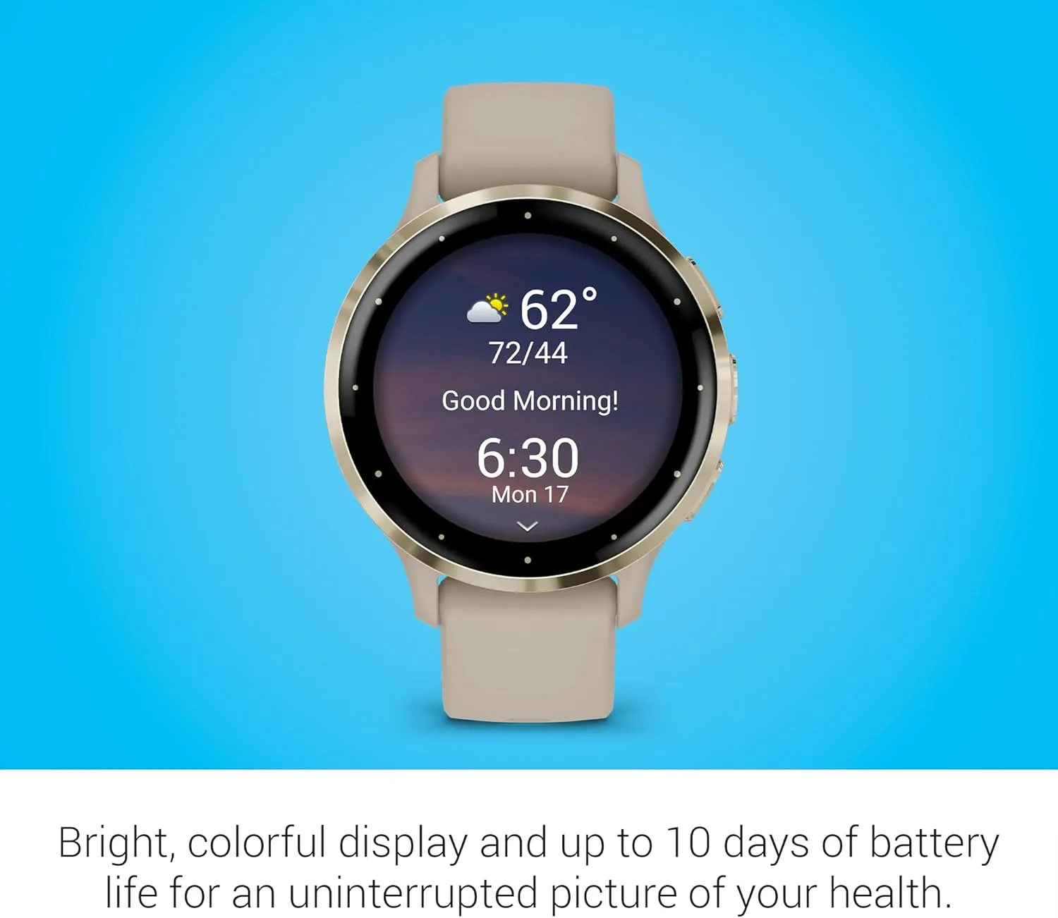 Garmin Venu 3S Running GPS Smartwatch with AMOLED Display, Advanced Health, Fitness Features, Up to 14 Day Battery Life with Signature Power Bundle | Soft Gold with French Gray Silicone Band