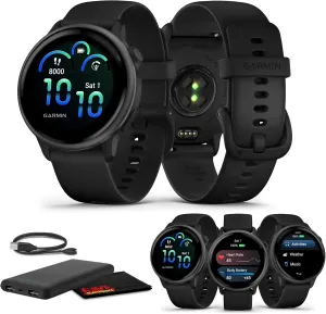 Garmin Vivoactive 6 Fitness GPS Smartwatch AMOLED Display Slate with Black Silicone Band, 11-Day Battery, 80  Sports Modes, Activity Tracking Smart Features, Music, Contactless Payments Bundle