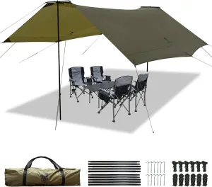 GEERTOP Camping Tarp with Poles, 14x12 ft Waterproof Tent Tarp Canopy Survival Tarp Shelter Rain Fly for Camping, Picnic, Beach, Festival, Outdoor Activities, Extra Large