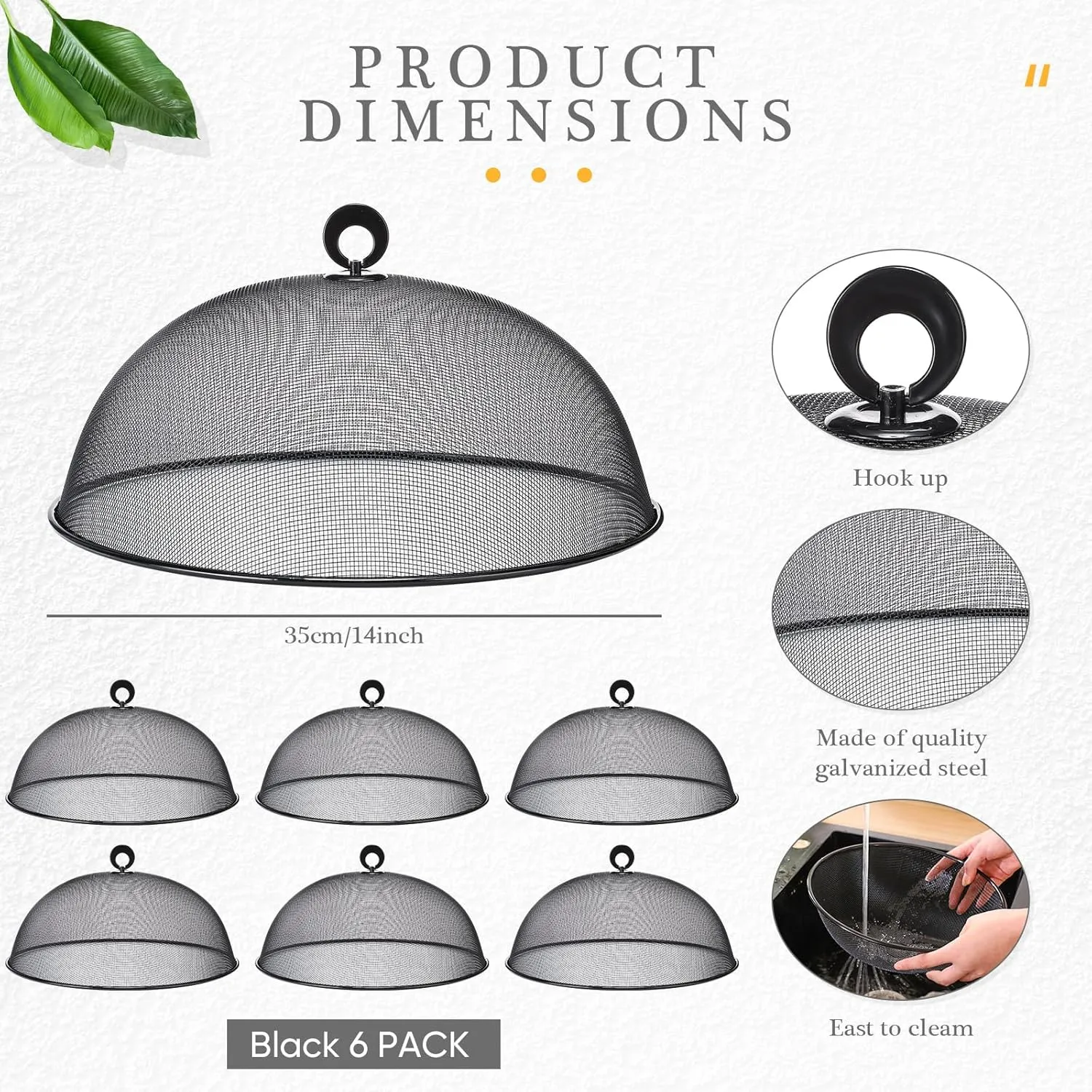 Gerrii 6 Pcs Metal Mesh Food Cover Outdoor Mesh Food Tents Dome Screen Plate Covers for Dinner Plates Reusable Fruit Fly Nets Picnic Food Umbrella for Table, BBQ, Camping, Party (Black,14 Inch)