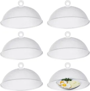 Gerrii 6 Pcs Metal Mesh Food Cover Outdoor Mesh Food Tents Dome Screen Plate Covers for Dinner Plates Reusable Fruit Fly Nets Picnic Food Umbrella for Table, BBQ, Camping, Party (White,11 Inch)
