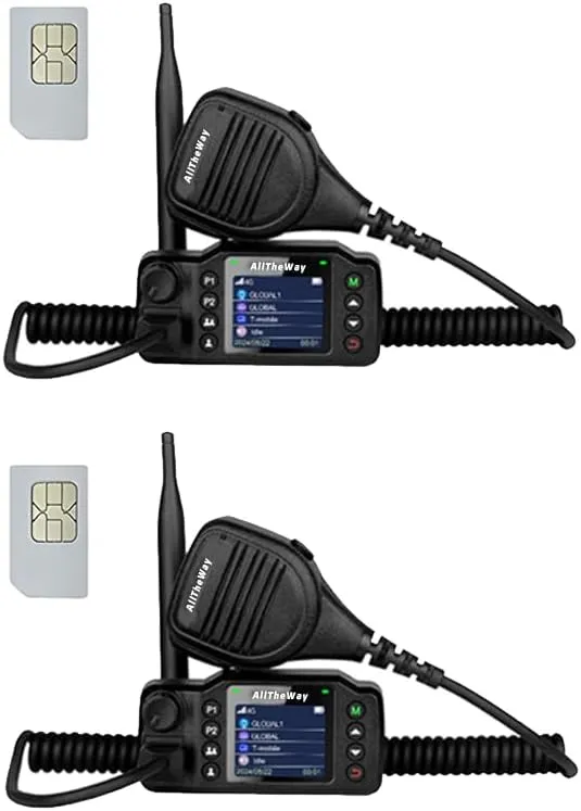Global PoC Mobile Radios with SIM Cards for Car and Vehicle Use, Nationwide Push to Talk Radios with Handheld Microphone (2pcs, No GPS)
