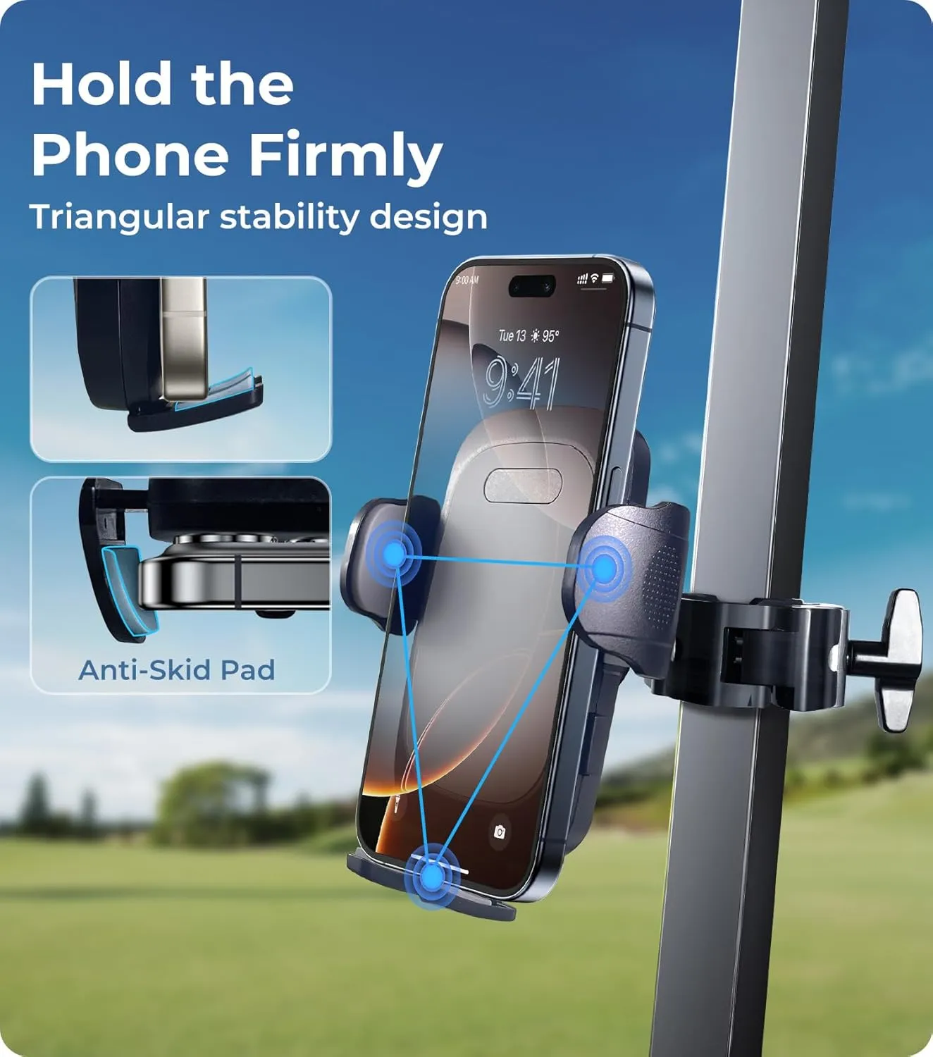 Golf Cart Phone Holder for EZGO/Club Car/Yamaha, Strong Alloy Clip, 360° Rotatable, Easy Access & Removal, Golf Caddy Mount for iPhone, Must-Have Golf Accessories