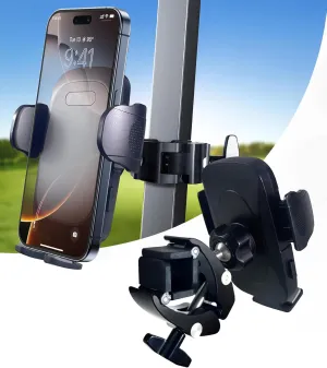 Golf Cart Phone Holder for EZGO/Club Car/Yamaha, Strong Alloy Clip, 360° Rotatable, Easy Access & Removal, Golf Caddy Mount for iPhone, Must-Have Golf Accessories