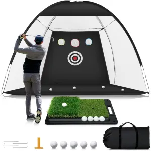 Golf Net: 10x7ft Golf Practice Net with Heavy Base Dual-Turf Golf Mat, All-in-One Mult-Target Golf Hitting Net, Golf Chipping Training Nets for Backyard Driving, Gifts for Men/Dad/Husband/Boyfriend