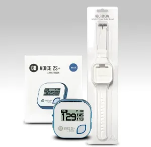GolfBuddy Voice 2S  Talking GPS Rangefinder Bundle with Official GolfBuddy Wristband – Audio Distance to Front/Center/Back, 18-Hour Battery, Preloaded Courses, Wearable Golf GPS Watch Conversion
