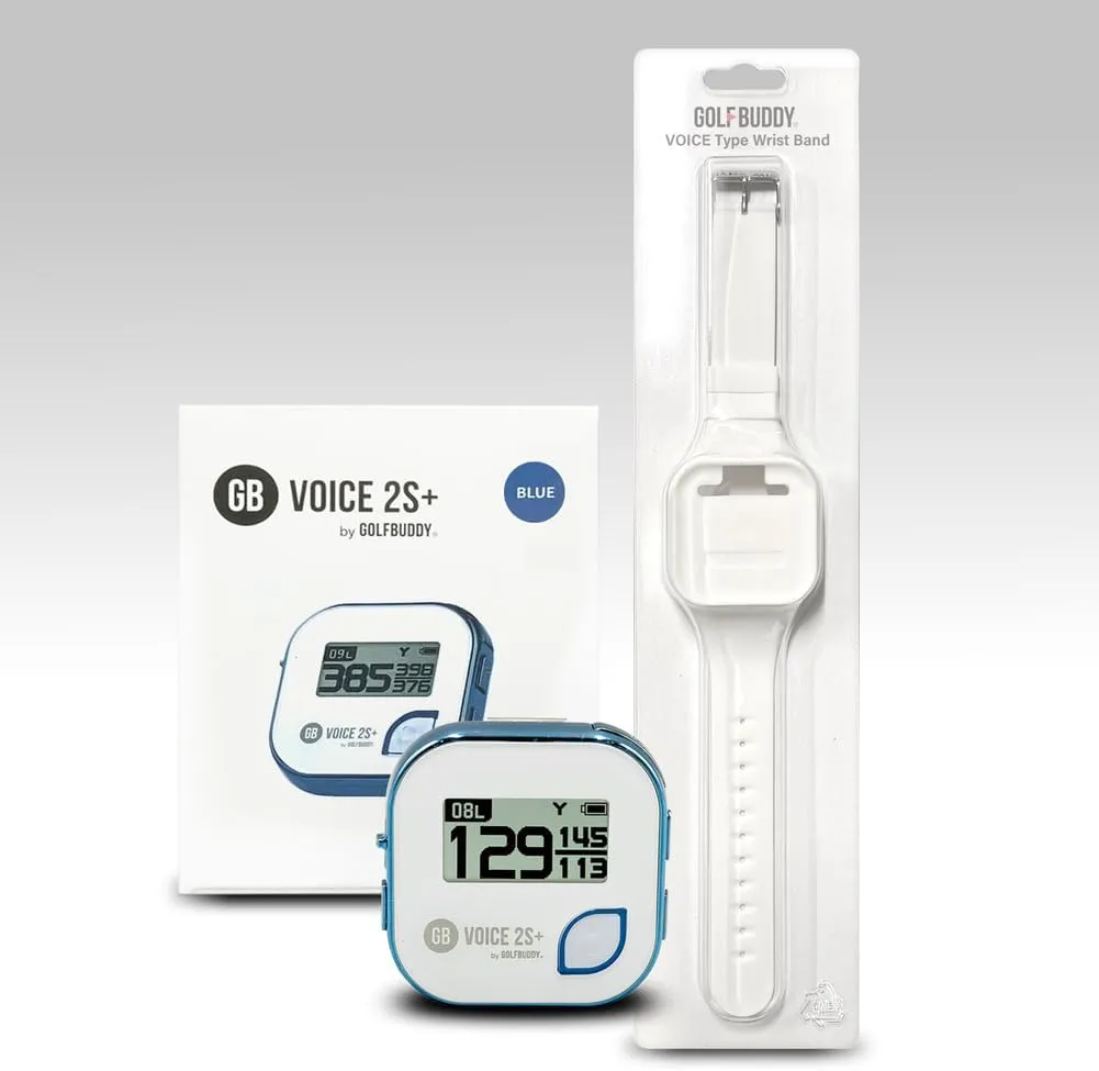 GolfBuddy Voice 2S  Talking GPS Rangefinder Bundle with Official GolfBuddy Wristband – Audio Distance to Front/Center/Back, 18-Hour Battery, Preloaded Courses, Wearable Golf GPS Watch Conversion