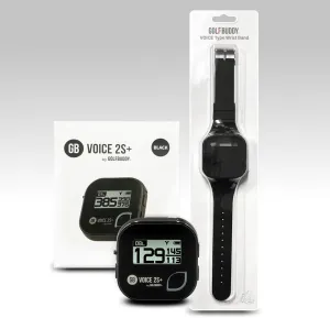 GolfBuddy Voice 2S  Talking GPS Rangefinder Bundle with Official GolfBuddy Wristband Black – Audio Distance to Front/Center/Back, 18-Hour Battery, Preloaded Courses, Wearable Golf GPS Watch Conversion