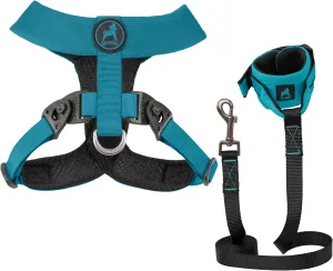 Gooby Comfort X Harness Dual Snap and Ripstop Z Wristband Surfer Leash Set-Turquoise, X-Large, 6FT-Choke Free X Frame Harness with Rotational Buckles and Nylon Handsfree Leash for Small and Medium Dog