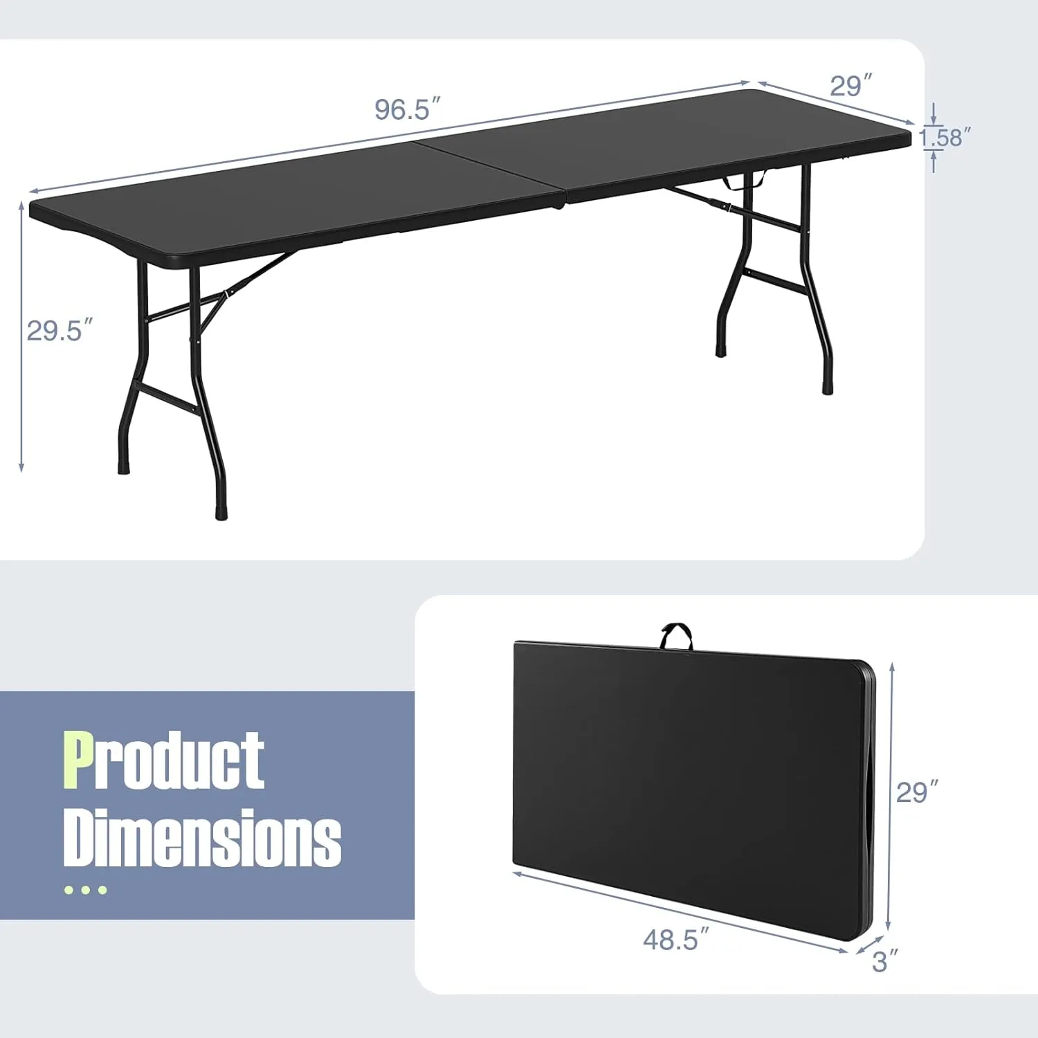 Goplus 8ft Plastic Folding Table, 350 LBS Outdoor Heavy Duty Folding Tables with HDPE Tabletop, Handle, Lock, Foldable Rectangle Portable Utility Card Table for Picnic, Party, Camping, Dining