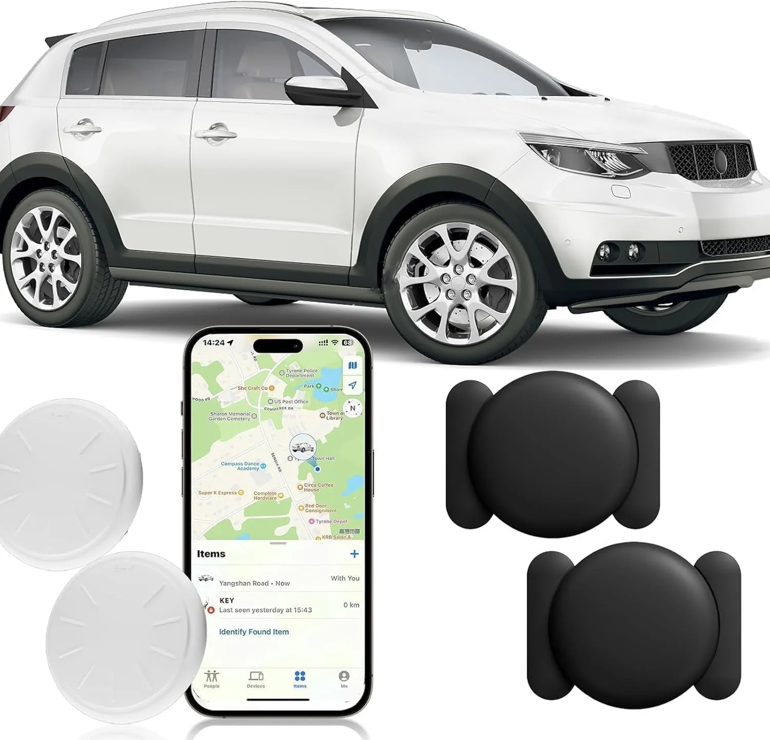 GPS Car Tracker,Vehicle Tracker with Magnetic Case,Real-Time Location Tracker Work with Apple Find My(iOS Only),No Monthly Fee Real-time GPS Tracker for Car,Van,Motorbike,Caravan,etc. (Black,2PCS)