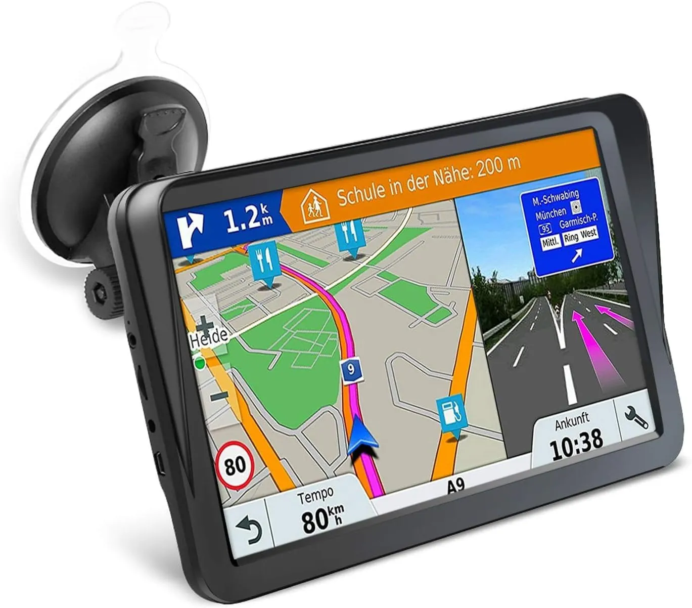 GPS Navigator for Car, Latest 2025 Map 9-inch HD Display 16GB 256MB Satellite Navigation with Sun Visor,Smart Real Voice GPS Guidance，Provides Lifetime Live Map Updates
