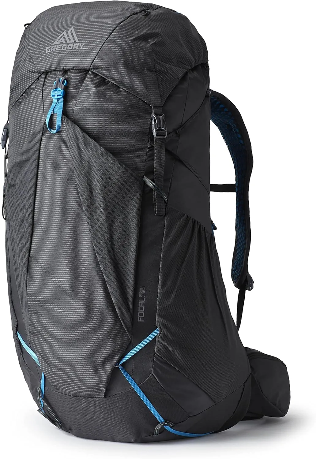 Gregory Focal 58L Unisex Ultralight Backpacking Pack with Freefloat Suspension, Aluminum Frame, Ventilated Backpanel, Small, Ozone Black