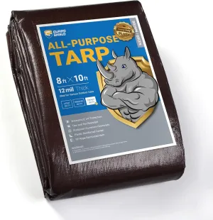 GUARD SHIELD Brown Tarp 8x10 Feet Large Plastic Tarps Heavy Duty Waterproof Outdoor Tarpaulin Cover 12mil