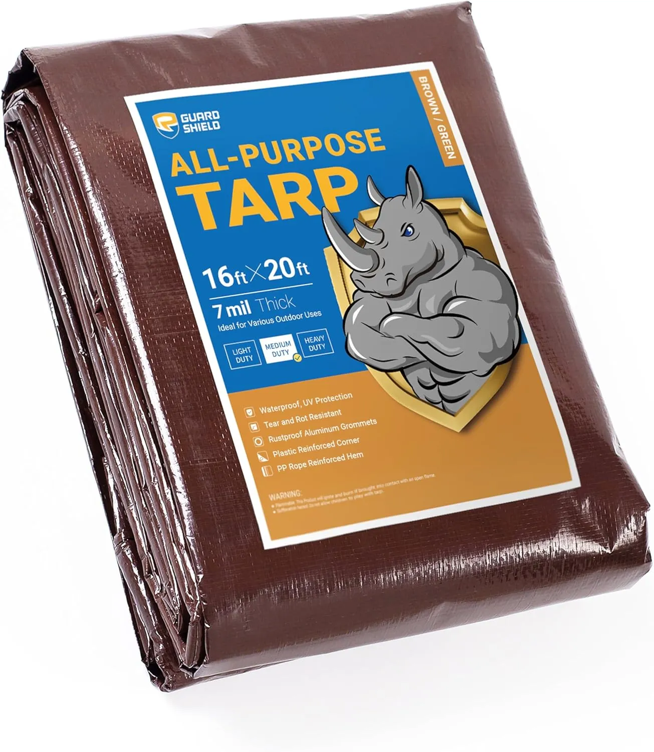 GUARD SHIELD Brown/Green Tarp 16x20 Feet Medium Duty Outdoor Waterproof Multi Purpose Poly Tarps Cover 7mil