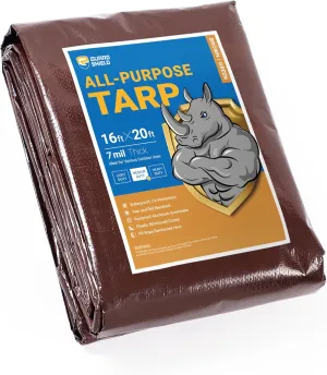 GUARD SHIELD Brown/Green Tarp 16x20 Feet Medium Duty Outdoor Waterproof Multi Purpose Poly Tarps Cover 7mil