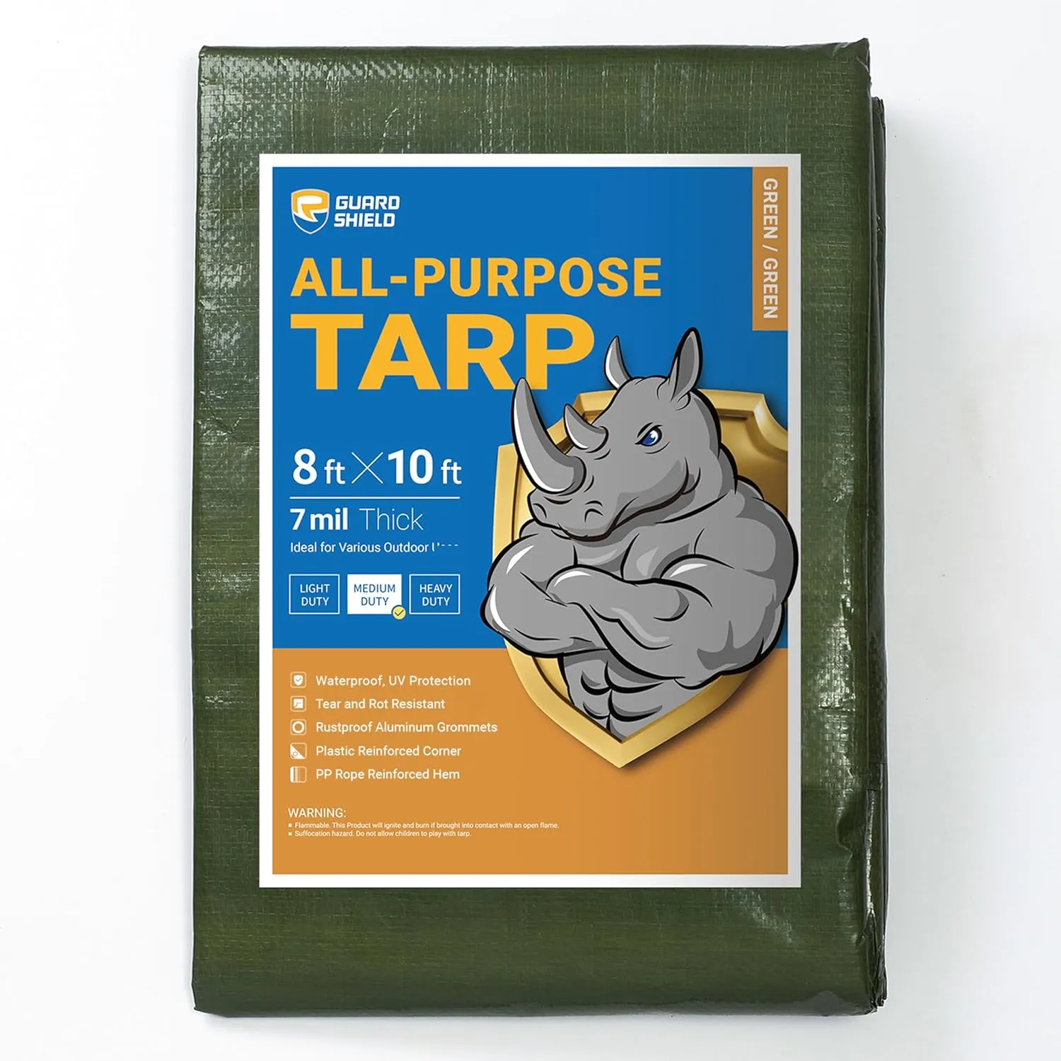GUARD SHIELD Green Tarp Waterproof 8x10 Feet Medium Duty All Purpose Poly Tarps Cover 7mil