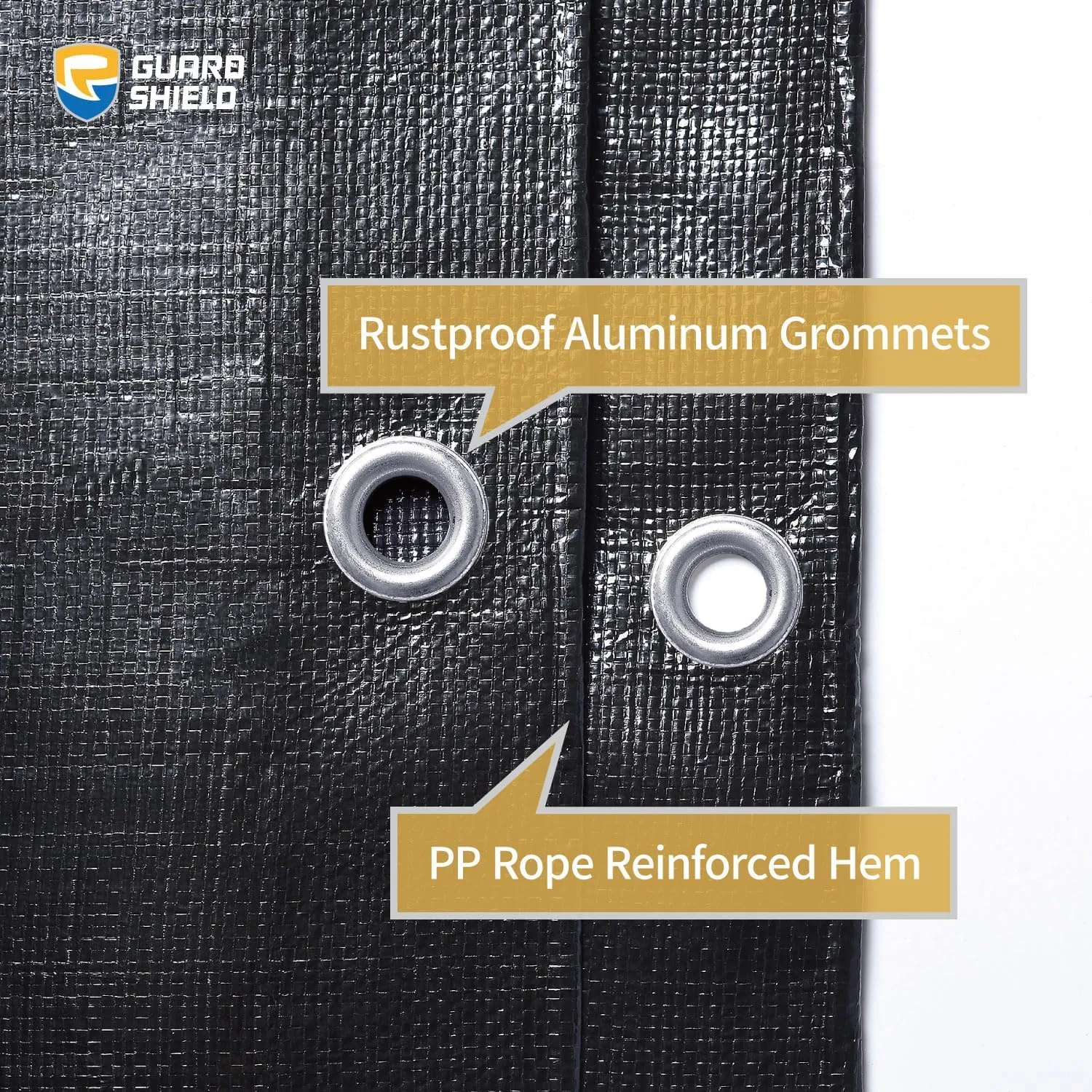 GUARD SHIELD Heavy Duty Tarp 16x16 Feet Black Tarp Large Outdoor Tarps Waterproof with Grommets Cover 12mil