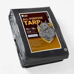 GUARD SHIELD Super Heavy Duty Black/Silver Ploy Tarp Cover 12x16 Feet Waterproof Tarps 16mil Thick UV and Tear Resistant Tarpualin