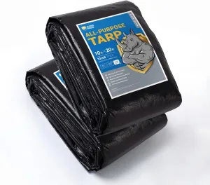 GUARD SHIELD Tarps Heavy Duty Waterproof 10x20 Feet Black Poly Tarp Cover Outdoor Thick UV Resistant Tarpaulin with Grommets 10mil (2-Pack)