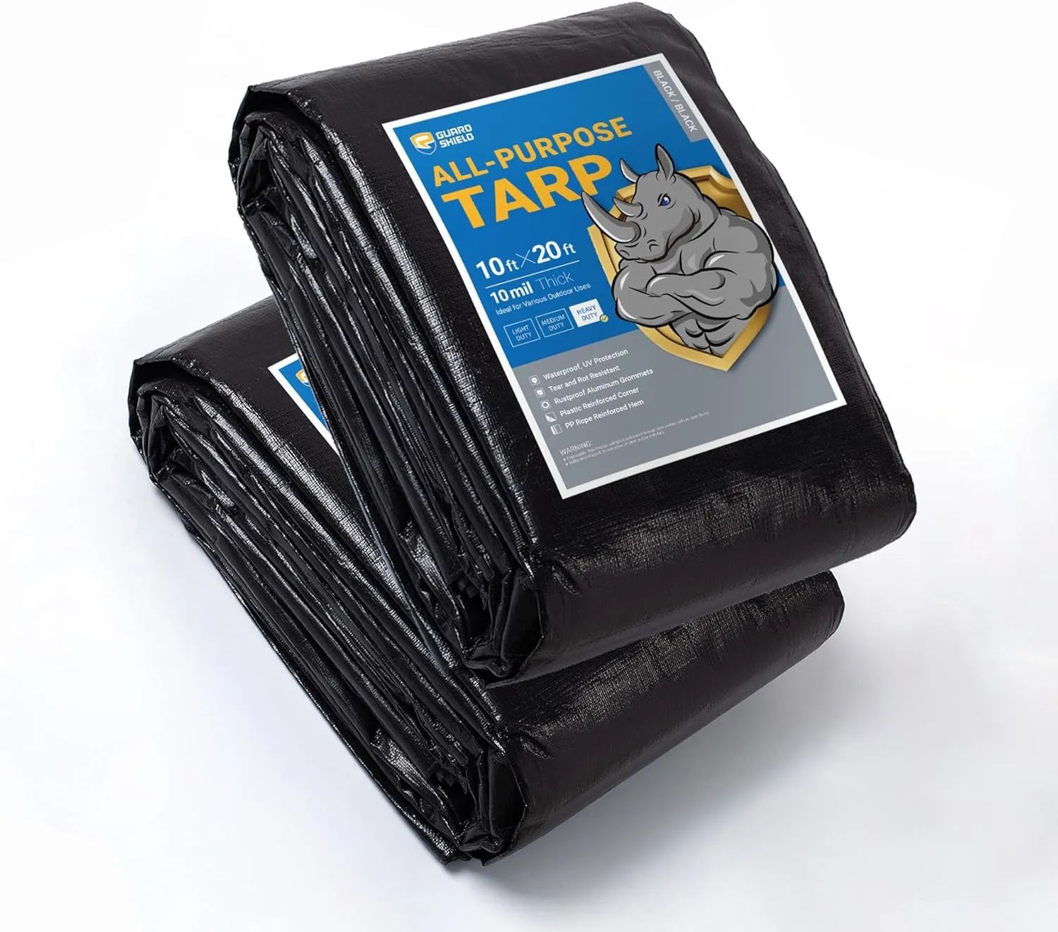 GUARD SHIELD Tarps Heavy Duty Waterproof 10x20 Feet Black Poly Tarp Cover Outdoor Thick UV Resistant Tarpaulin with Grommets 10mil (2-Pack)