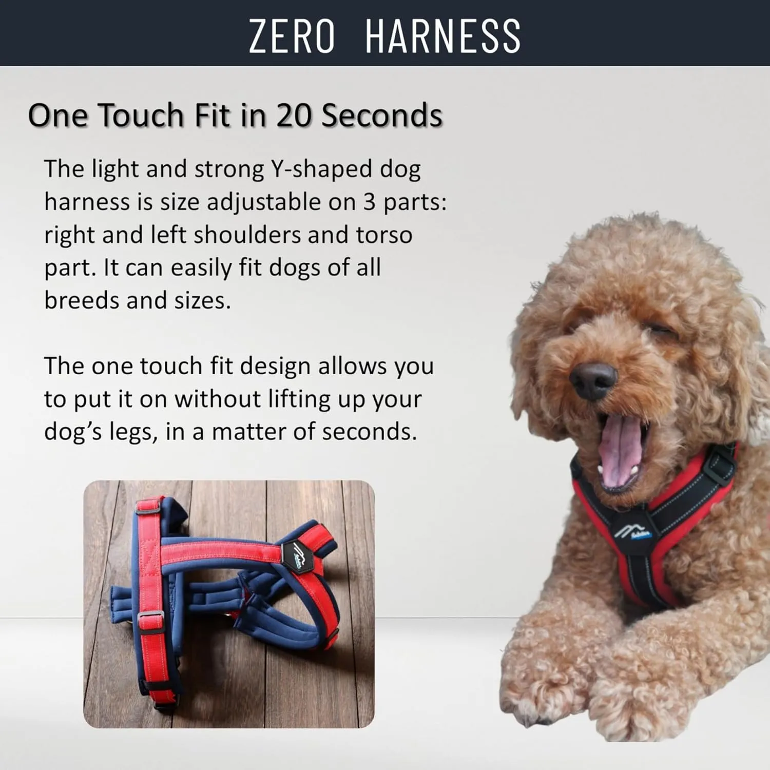 [白山:Hakusan] Zero Dog Harness Made by Japan, Safe - No chocking/Hard to Disconnect, Great fit - Easy Put on and Off/Adjustable, Reflector, Tiny - Small & Medium Dog, Two-Tone Red x Black