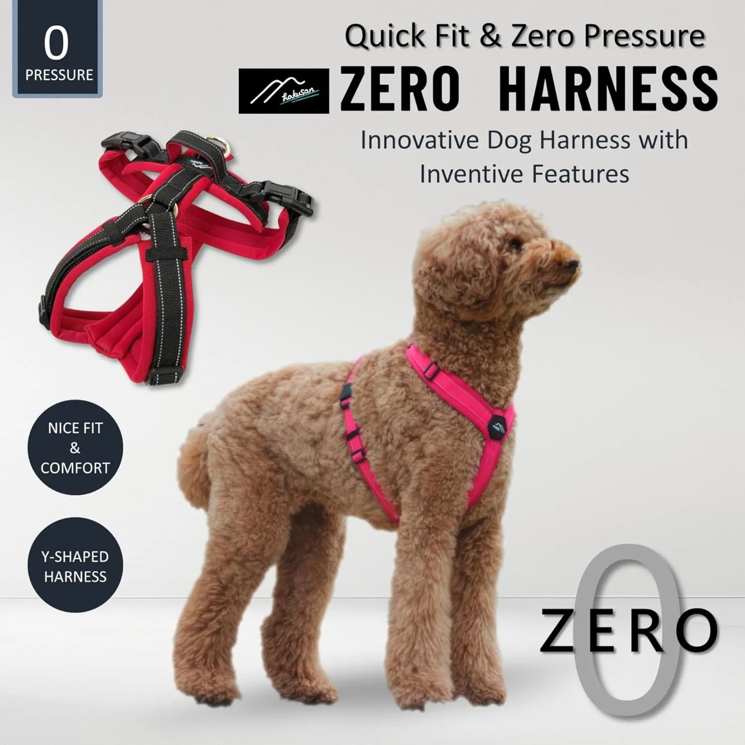 [白山:Hakusan] Zero Dog Harness Made by Japan, Safe - No chocking/Hard to Disconnect, Great fit - Easy Put on and Off/Adjustable, Reflector, Tiny - Small & Medium Dog, Two-Tone Red x Black