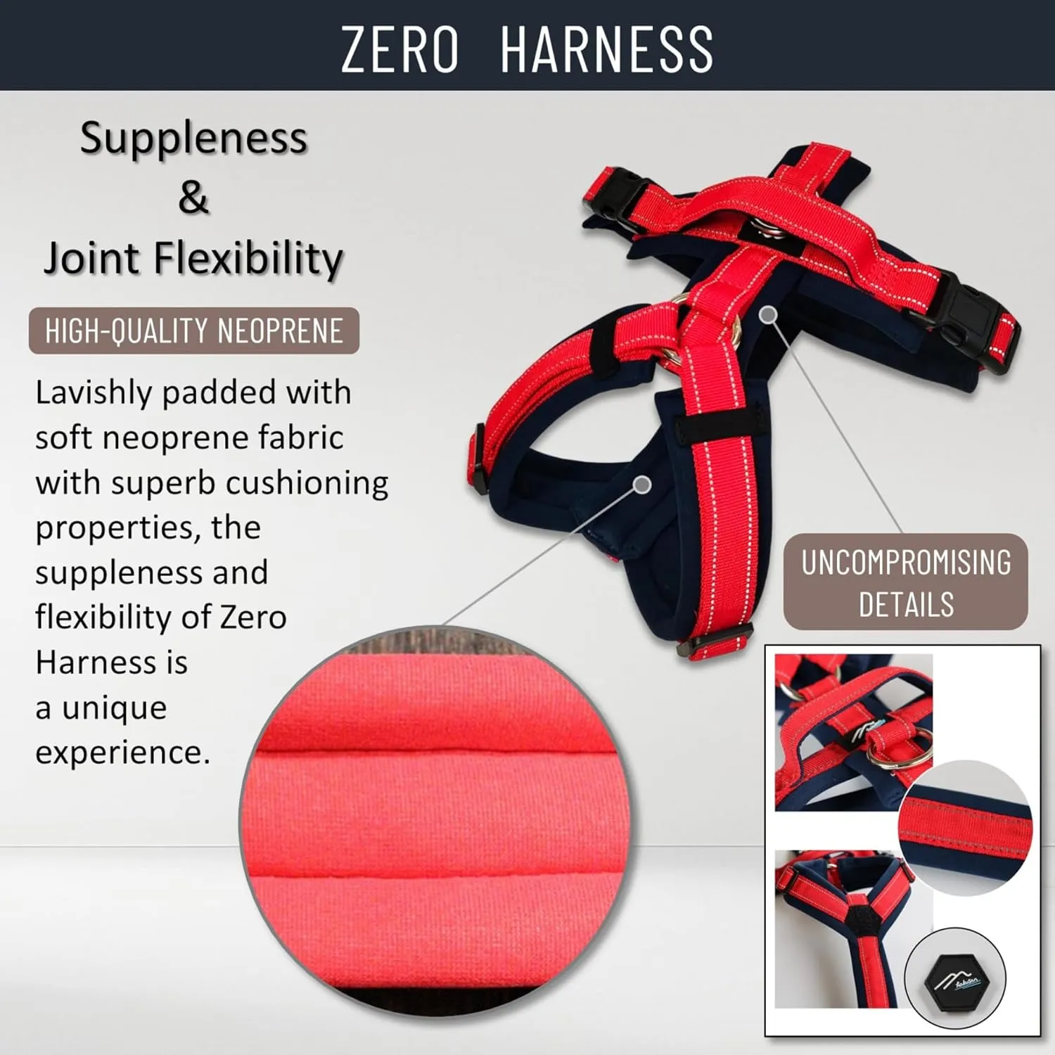 [白山:Hakusan] Zero Dog Harness Made by Japan, Safe - No chocking/Hard to Disconnect, Great fit - Easy Put on and Off/Adjustable, Reflector, Tiny - Small & Medium Dog, Two-Tone Red x Black