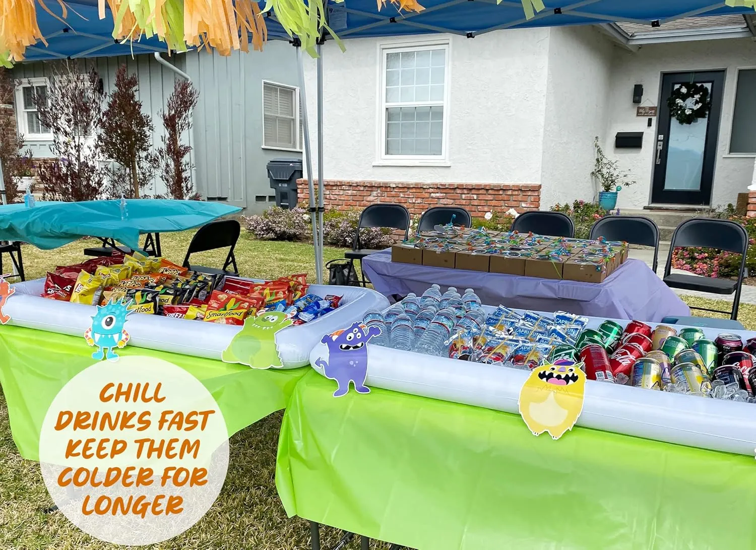 HBlife Inflatable Serving Bar & Food Umbrella Mesh Cover Screen Tent Set, Party Supplies Set for Picnics Pool Bar Outside, 2 Inflatable Tray, 6 Food Tents/Food Covers for Outdoors (Color)