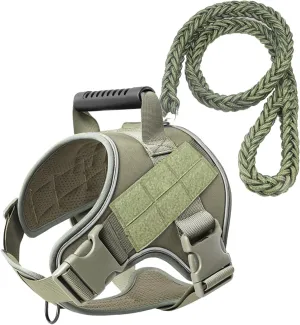 Heavy Duty Tactical Dog Harness for Dogs Adjustable Soft Padded Dog Vest with Hand Woven Pope for Working Dog Harnesses Large (Green, L)