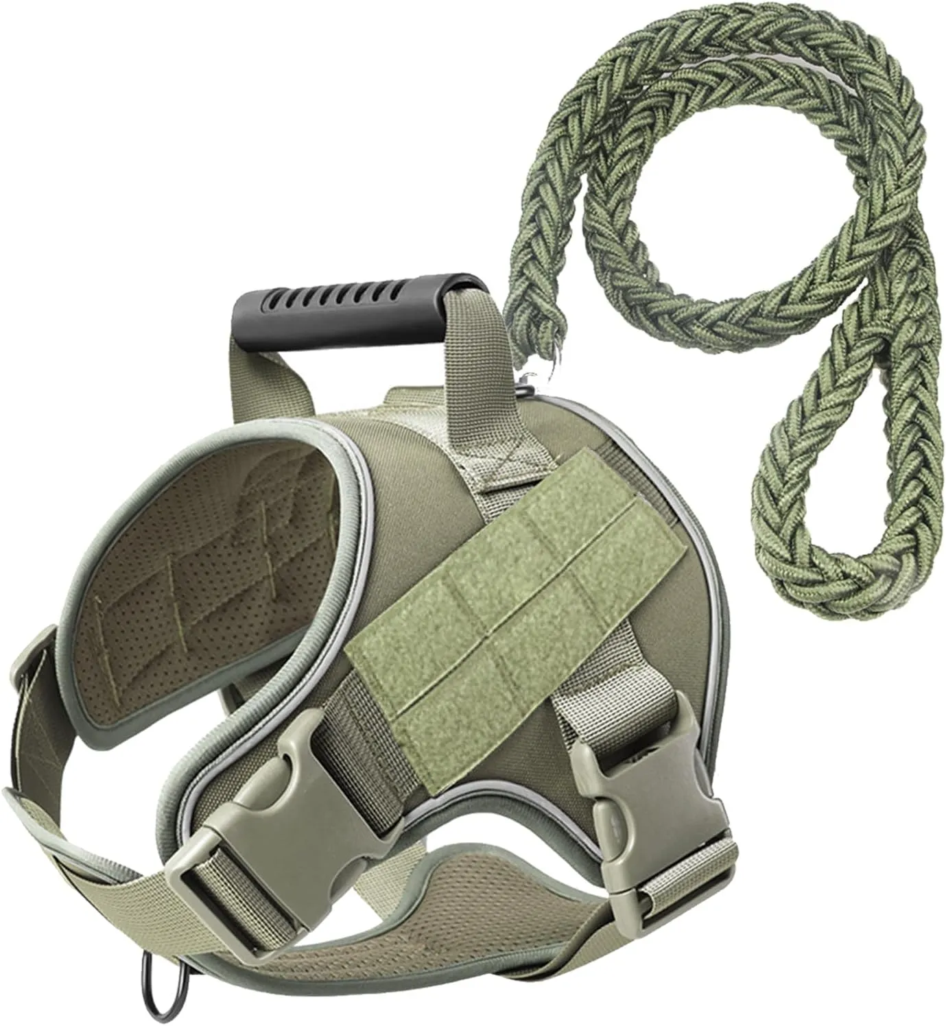 Heavy Duty Tactical Dog Harness for Dogs Adjustable Soft Padded Dog Vest with Hand Woven Pope for Working Dog Harnesses Large (Green, L)