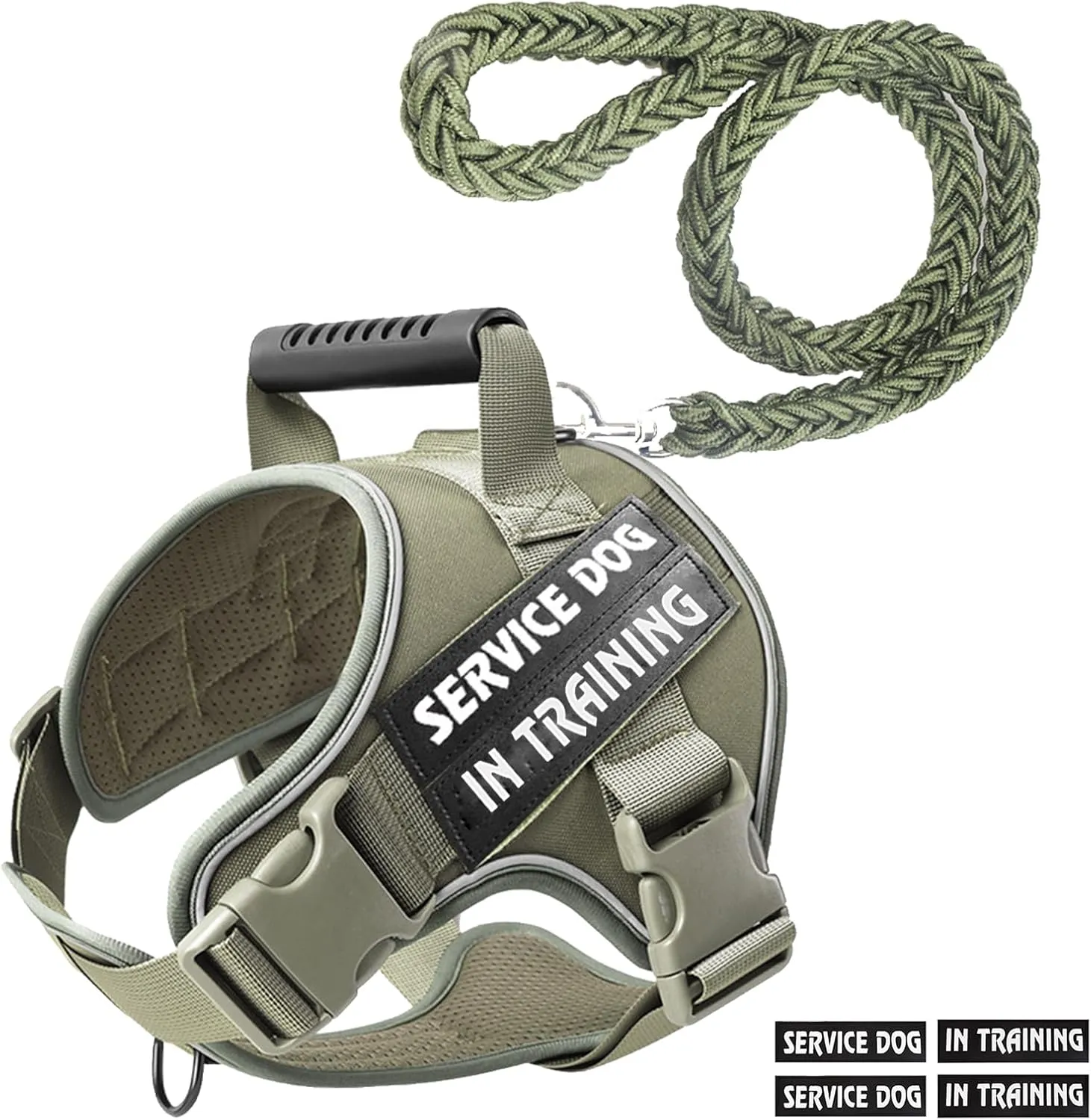 Heavy Duty Tactical Dog Harness for Dogs Adjustable Soft Padded Dog Vest with Hand Woven Pope for Working Dog Harnesses Large (Green, L)