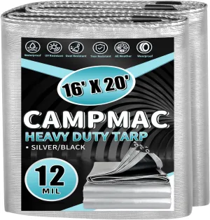 Heavy Duty Tarp 16' x 20', 12 Mil Thick Waterproof Poly Tarps, High Durability, Rip and Tear Resistant with Metal Grommets Every 20 Inches (Silver/Black)
