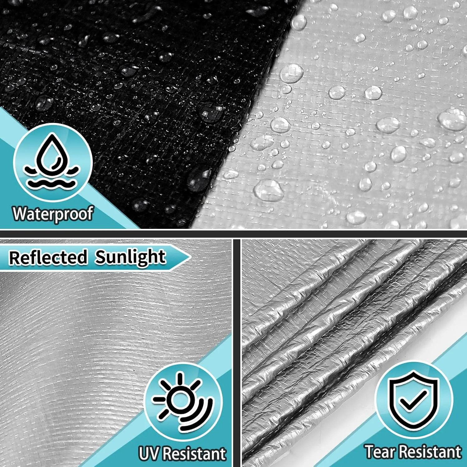 Heavy Duty Tarp 16' x 20', 12 Mil Thick Waterproof Poly Tarps, High Durability, Rip and Tear Resistant with Metal Grommets Every 20 Inches (Silver/Black)